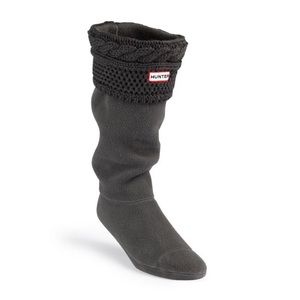 Hunter Moss Cable Cuff Welly Sock - Graphite